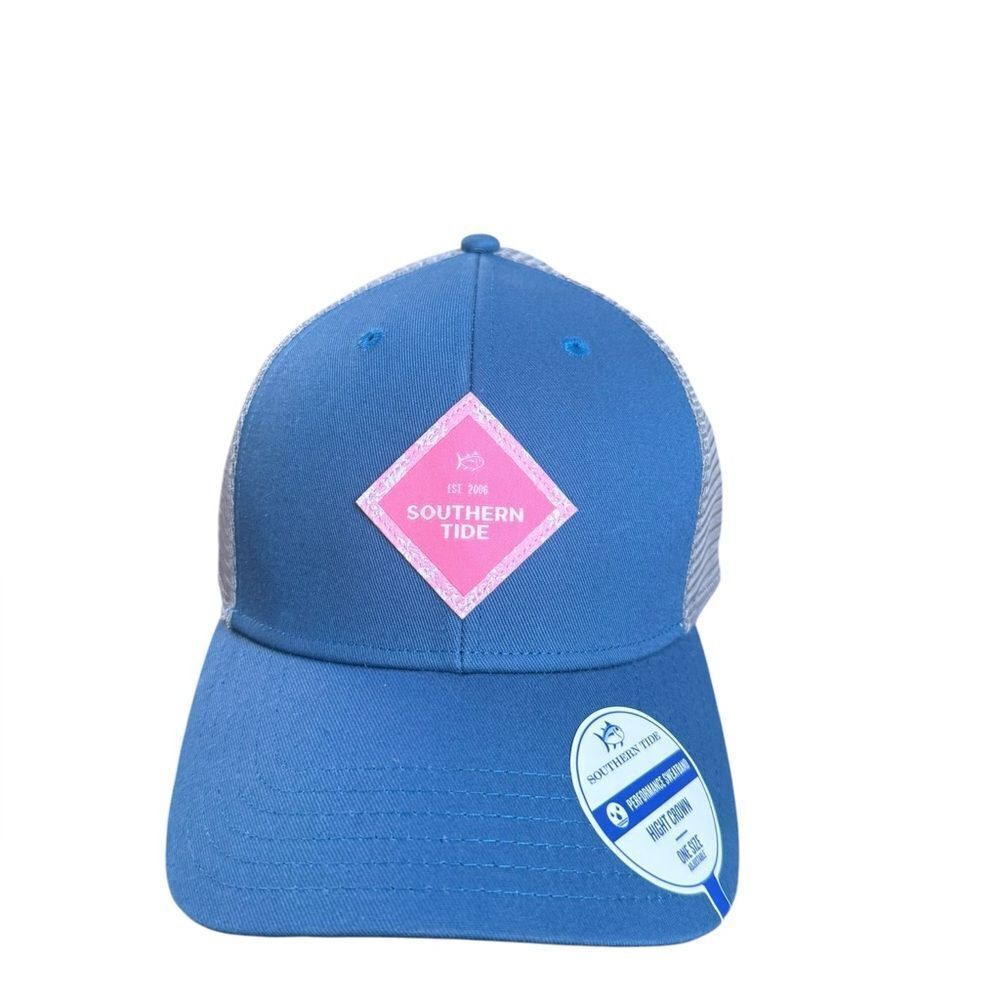 Southern Tide Island Bloom Patch Logo Trucker Style Hat in blue NWT